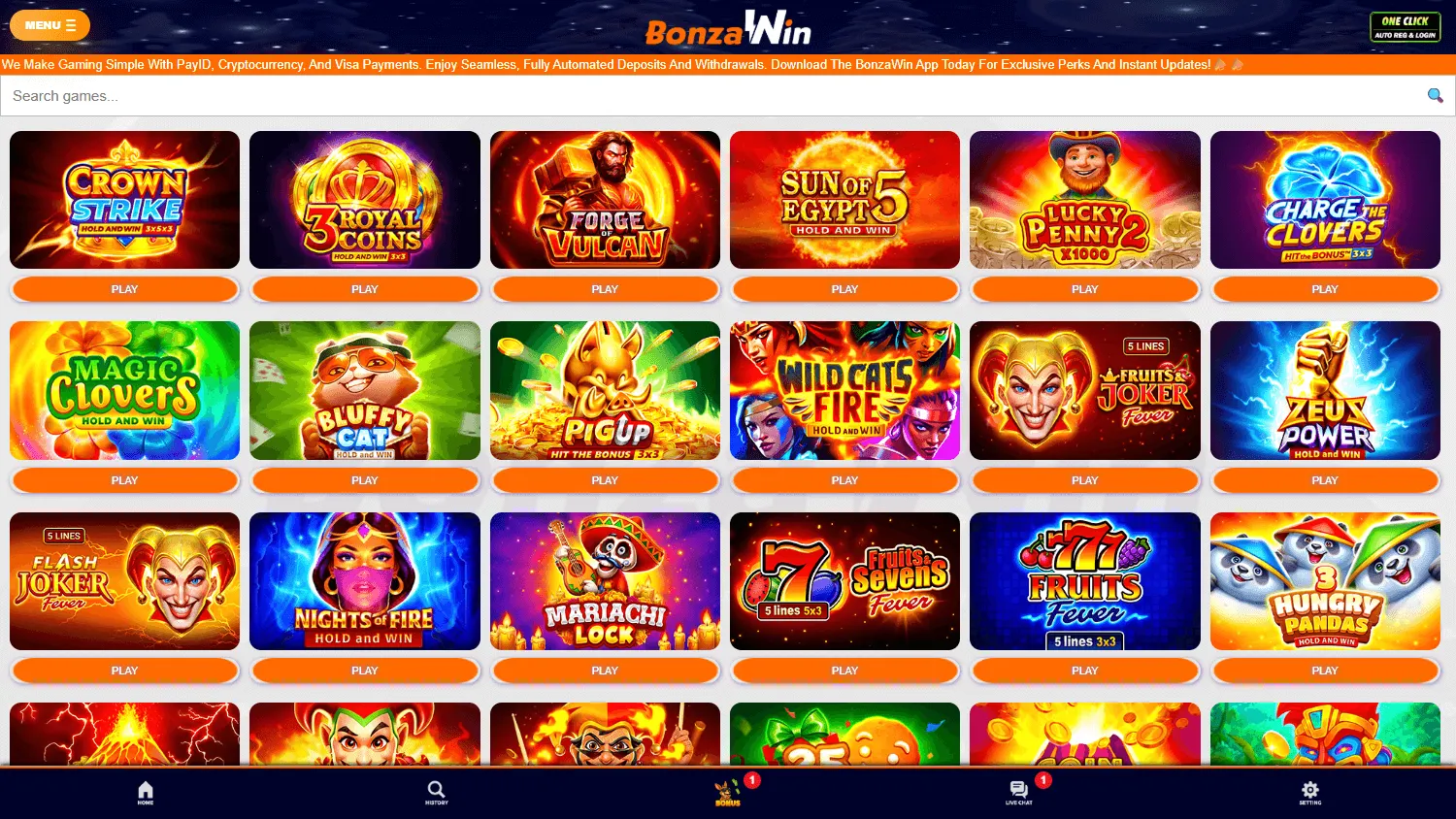 Bonzawin Casino desktop games area